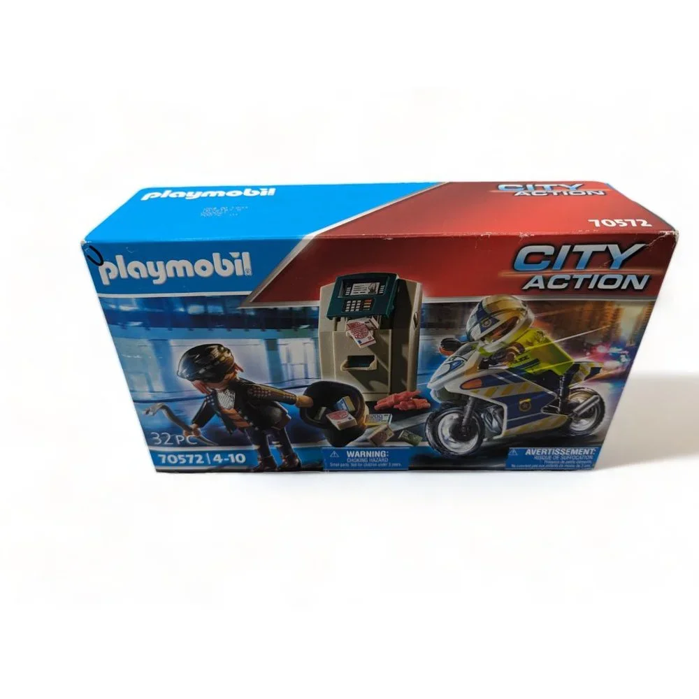 Playmobil City Action Bank Robber Chase Building Set 70572 Motorcycle ATM 32 Pcs